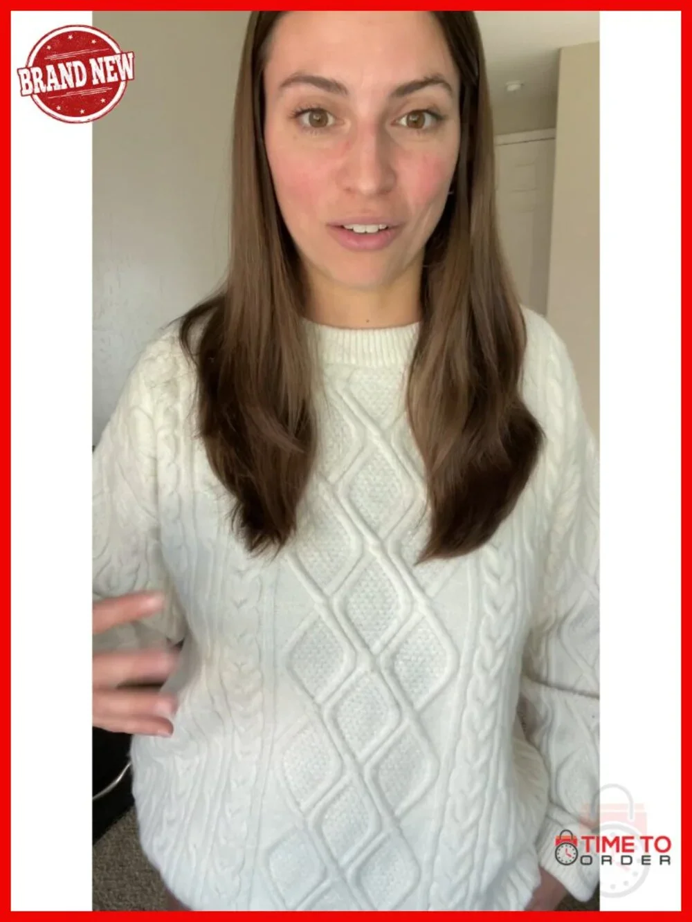 Oversized Vintage Cable Knit Crewneck Pullover Sweater Women